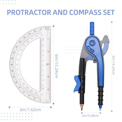 YOOUSOO Compass and Protractor Set, Student Geometry Math Set, Drawing Compass and 6 Inch Clear Swing Arm Protractors 180 Degree Math Protractor, Back to School Supplies