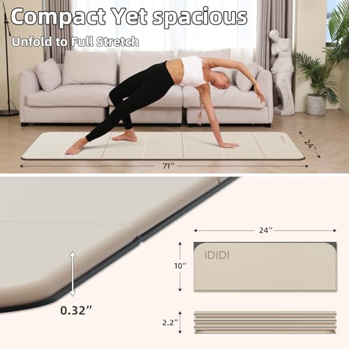 Foldable Yoga Mat Extra Thick 0.32"(8mm) | Folding Exercise Mat,Odorless POE, Non-Slip Grip, No-Curl Edges, Great for Yoga, Pilates & Home Workouts - color: Beige