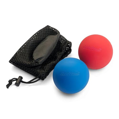 Lacrosse Massage Balls for Trigger Point Therapy, Muscle Knots, Yoga, Myofascial Release - Contains Pair of 2 Balls and Mesh Carrying Bag (Red and Blue)