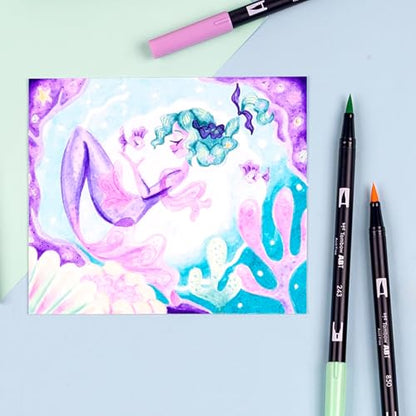 Tombow 56256 Dual Brush Pen Art Markers, Mermaids, 10-Pack. Brush/Fine Tips