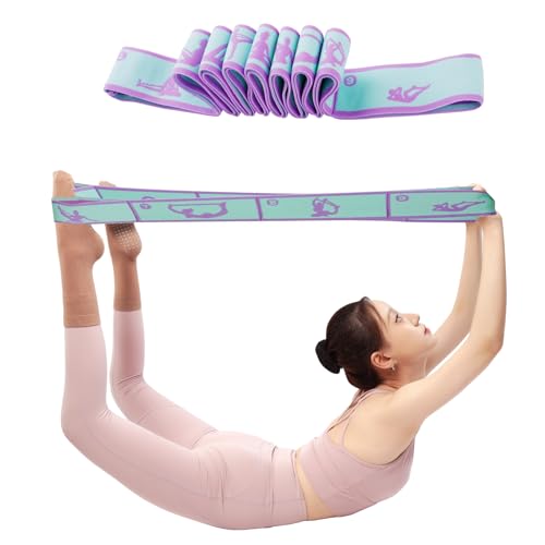 9 Loops Elastic Yoga Strap - Adjustable Stretching Band for Physical Therapy, Dance, Pilates & Gymnastics, Multi-Loop Exercise Band for Flexibility, Home Workout - color: Blue