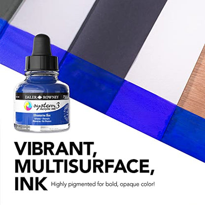 Daler-Rowney System3 Acrylic Ink Set of 3 Starter Colors- Versatile Acrylic Ink for Artists and Students - Opaque Calligraphy Ink for Drawing Illustrating Airbrushing Dip Pen Ink and More