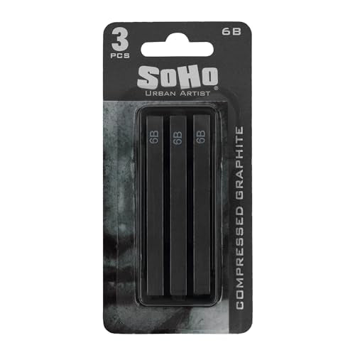 SoHo Urban Artist Compressed Graphite Sticks 6B, Pack of 3 - Premium Graphite Sticks for Drawing - Versatile & Smooth Gliding Artist Graphite - Ideal for Professionals, Students, and Artists - color: 6B