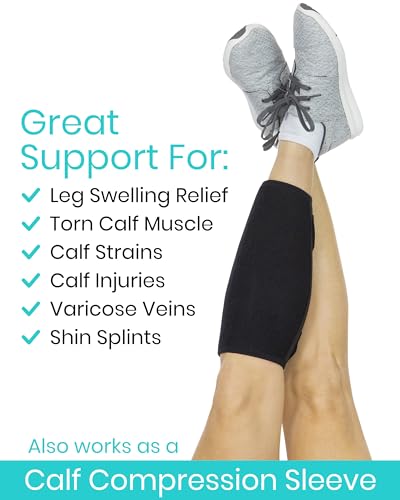 Vive Calf Brace - Adjustable Shin Splint Support - Lower Leg Compression - color: Black