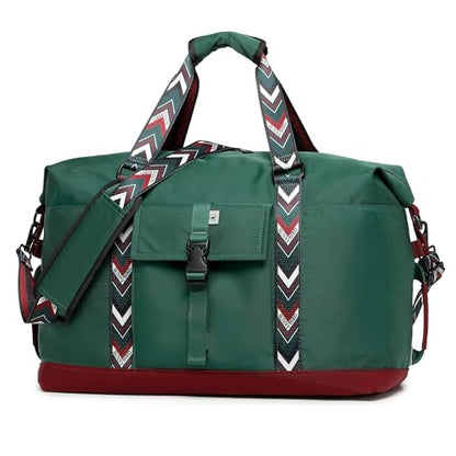 SUNNY BIRD Duffel with Utility Pouch, 40L Weekender Overnight Bag with Shoe Compartment for Travel and Sports (Greenboho) - color: Greenboho