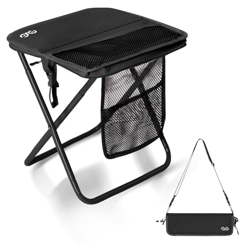 CAMDOOR Portable Folding Stool 16 Inch Collapsible Stool for Adults 400 lbs | Heavy Duty Camping Stool, Rust-Proof Steel Frame, 1.6 lbs Ultralight, Easy Fold and Unfold, Fit Backpack for Hiking Fishing - color: Oil Black