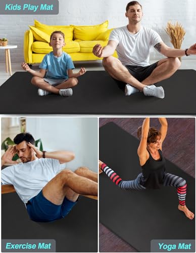 Extra Long & Wide Thick Yoga Mat for Tall Men & Women, 84'' x 32'' x 7mm Oversized Yoga Mat Double-Sided Non Slip, Pro TPE Yoga Mats with Strap - color: Black