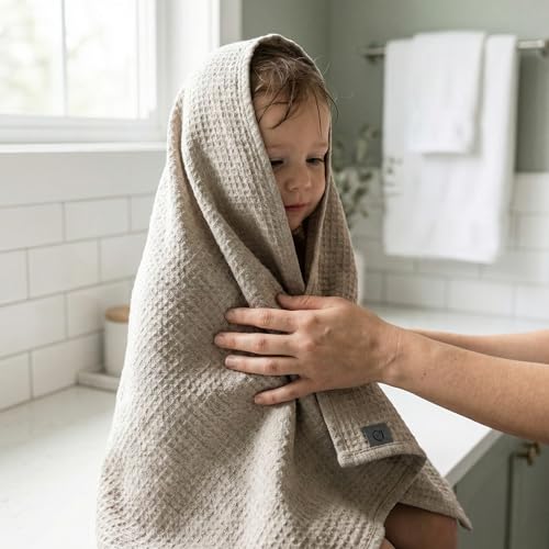 Linen Bath Towels Set of 2 pcs - 20x40-inch - Waffle Weave, Quick Dry - color: Natural Linen, size: Small Bath Towels 2-pack