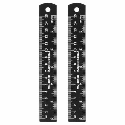 HARFINGTON 2pcs Metal Straight Ruler 15cm Metric SAE Aluminum Alloy Measuring Rulers Scale Tool with Hole for Measure Study Reading Classroom Office, Black - size: 15cm