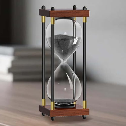 60분 모래시계: 대형 25.4cm(10인치) 나무 모래 타이머 시계, Reloj De Arena 1 Hora, 앤티크 모래 시계 60분, 홈 오피스 책상 장식용 1시간 모래시계 (블랙 샌드) - color: 빈티지 프레임, 블랙 샌드, size: 60 minute