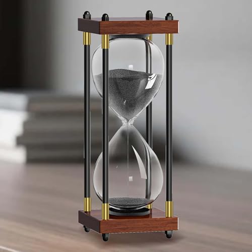 60분 모래시계: 대형 25.4cm(10인치) 나무 모래 타이머 시계, Reloj De Arena 1 Hora, 앤티크 모래 시계 60분, 홈 오피스 책상 장식용 1시간 모래시계 (블랙 샌드) - color: 빈티지 프레임, 블랙 샌드, size: 60 minute