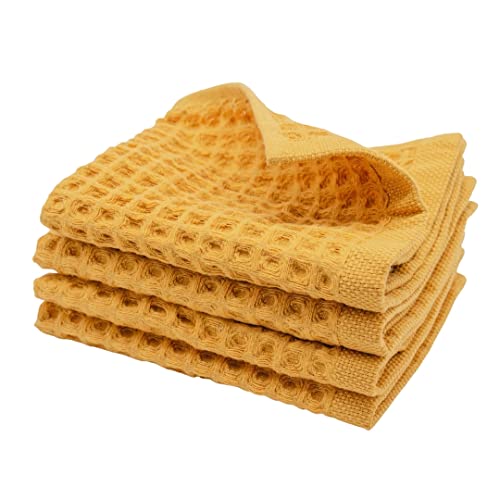 sea me at home Waffle Washcloths Set, 100% Turkish Cotton (Mustard) - color: Mustard, size: Washcloths Set (4 Pieces)