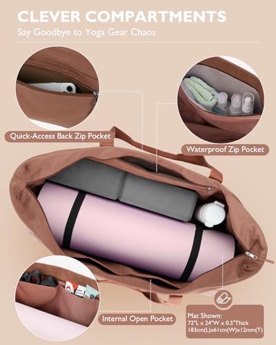 Gonex Yoga Mat Bag, Extra Canvas Gym Bag with Waterproof Pocket Metal Zipper, Fits Mat & Blocks, Stylish Yoga Mat Carrier for Women, Ideal for Yoga, Pilates, Workout, Travel - color: Dark Khaki