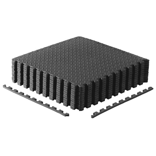 CAP Puzzle Exercise Mats | 1/2” Thick EVA Interlocking Foam Tiles for Home Gym Flooring | Multiple Options - color: Diamond - Black, style: 12 Tiles (48 SQ FT)
