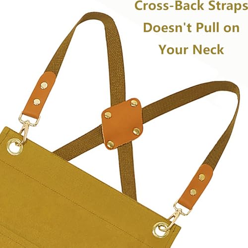AFUN Chef Aprons for Women Men with Oversized Pockets, 12-Ounce Cotton Canvas Cross Back Water Repellent Apron (Brown) - color: Brown