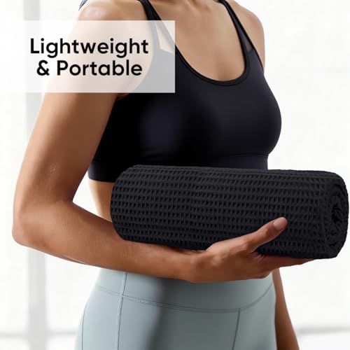 HOMEXCEL 2PK Yoga Mat Towels for Hot Workout, Ultra-Absorbent, 26.5" x 72" - color: Black