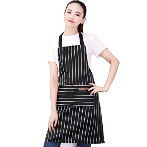 RUIBOLU Adjustable Bib Apron with 2 Pockets Cooking Kitchen Cotton Aprons for Women Men Chef Restaurant BBQ Painting - color: Black Stripes