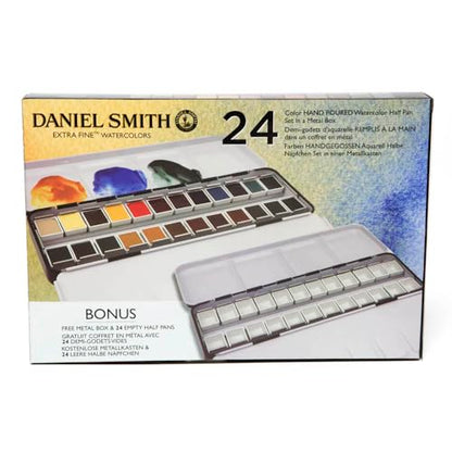 Daniel Smith Color Hand Poured Pan Set with BONUS Metal Box and Empty Half Pans, 24 Units (Pack of 1) - style: 24 Color Set Half Pan with Metal Case and 24 Empty Containers