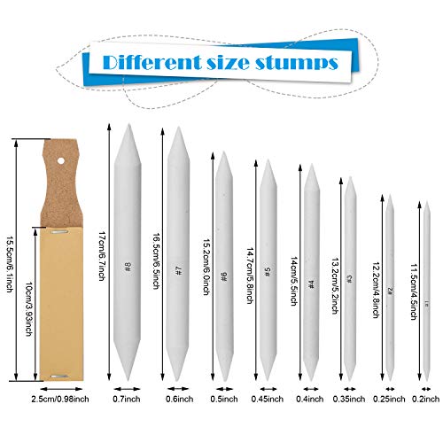AGPTEK 22 PCS Sketch Drawing Tools, 16 Blending Stumps Set | 2 Sandpaper Pencil Sharpeners, 1 Pencil Extension Tool, 2 Erasers & 1 Felt Bag for Student Sketch Drawing Accessories