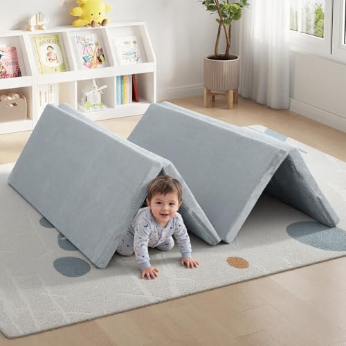 MeMoreCool Kids Floor Mattress, 48x72 Inch Foldable Play Mat, Solid Grey | Solid grey 4x6 ft foam tatami futon mat - color: Grey