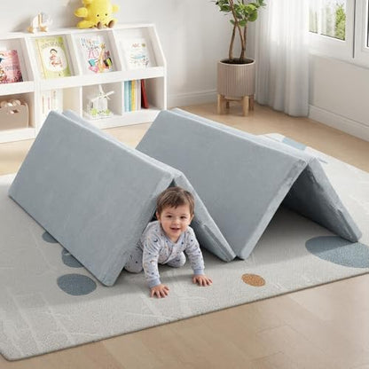 MeMoreCool Kids Floor Mattress, 48x72 Inch Foldable Play Mat, Solid Grey | Solid grey 4x6 ft foam tatami futon mat - color: Grey
