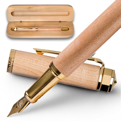 Ellington Pens Luxury Wood Fountain Pen Set – Extra Fine Nib - Includes 6 Ink Cartridges, Wooden Pen Gift Box, Ink Converter - Wood Pen For Writing, Calligraphy, Journaling, Drawing (Maple Harmony) - color: Maple Harmony, style: Extra Fine