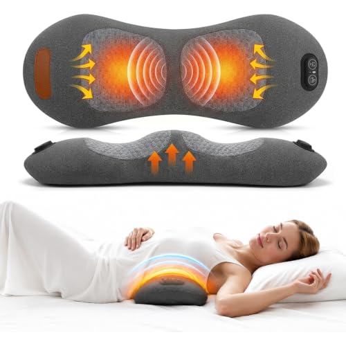 3 in 1 Back Massager, Electric Lumbar Support Pillow Heat Vibration Massage Lower Back Spine Decompression Device, Dark Gray - color: Dark Grey