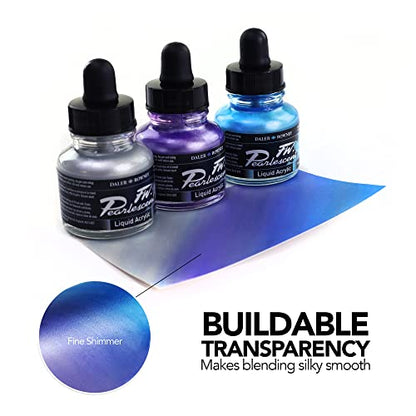 Daler-Rowney FW Pearlescent Acrylic Ink Bottle Silver Moss - Acrylic Drawing Ink for Artists and Students - Permanent Calligraphy Ink - Archival Ink for Illustrating and More - size: 1 fl oz