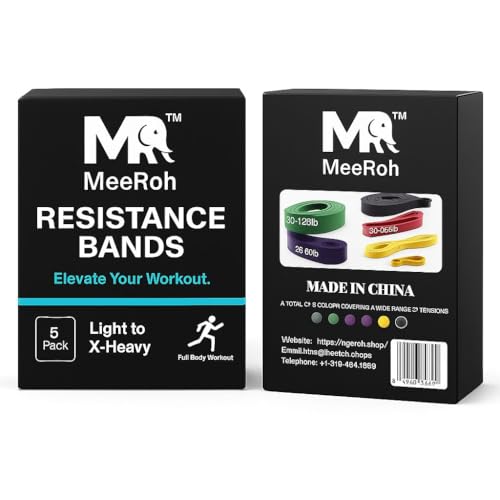 MeeRoh Pull Up Assist Bands – 100% Latex Free TPE Resistance Bands for Pull Ups – Heavy Duty Assisted Pullup Band Set for Calisthenics, Strength Training, Mobility & Home Gym Workout (5-Pack Set)