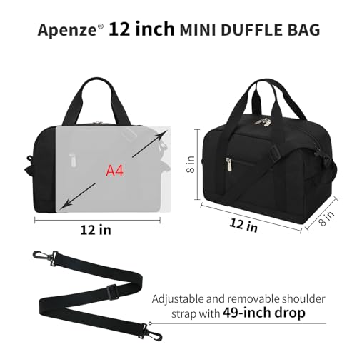 Apenze Small Gym Bag,12 inch Carry On Bag - color: Black, size: 12 inch