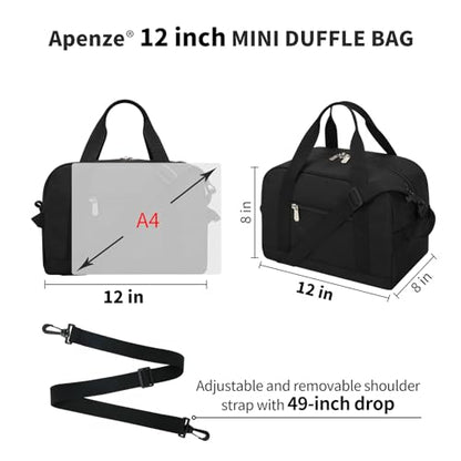 Apenze Small Gym Bag,12 inch Carry On Bag - color: Black, size: 12 inch