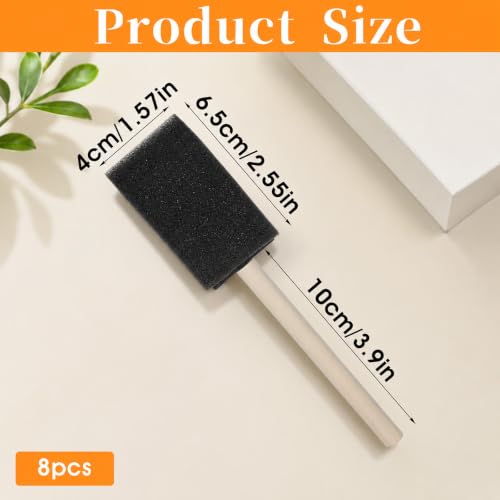 8 PCS Foam Paint Brushes, 1.6 Inch Sponge Brushes for Painting with Wood Handle for Painting, Craft, Staining, Varnish, Touch up on Wood, Canvas
