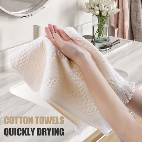 4 Pack Boho Bathroom Decor Hand Towels - color: Cream White