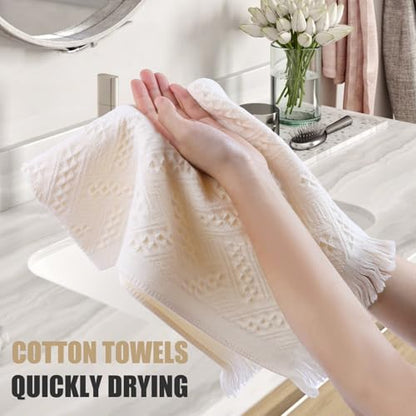 4 Pack Boho Bathroom Decor Hand Towels - color: Cream White