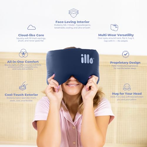 illo Sleep Mask - Thick 360 Fluffy Full Head Blocks Light & Muffles Sound - color: Midnight Blue