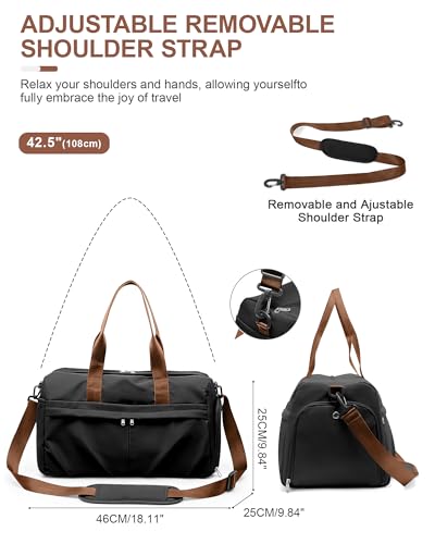 Gym Bag for Women Men with Shoe Compartment, Sport Duffel Bag, Waterproof Travel Weekender Overnight Carry on Bag for Yoga with Trolley Sleeve, Black Brown | Waterproof Weekender Overnight Carry on Duffle Bag with Trolley Sleeve for Traveling, Yoga, Gym,