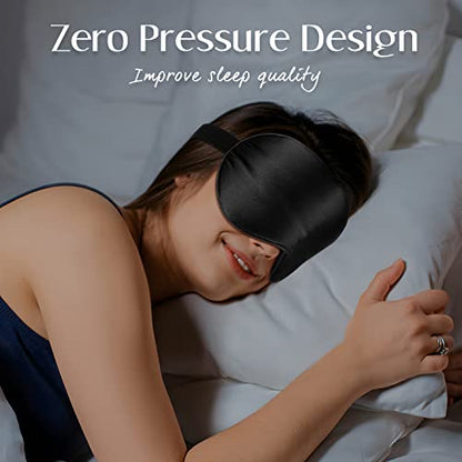 LULUSILK Mulberry Silk Sleep Eye Mask Blindfold with Adjustable Strap, Soft Eye Cover for Women Men Night Sleeping, Travel, Nap(Black) - color: Black