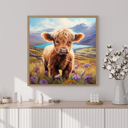 Artunion Framed Paint by Numbers Kit for Adults Beginners & Kids Ages 8-12,Highland Cow Paint by Number with Frame,Cow Animal Paint by Numbers Kit on Canvas 10 * 10 Inch Without Easel - color: ZXT-324-F