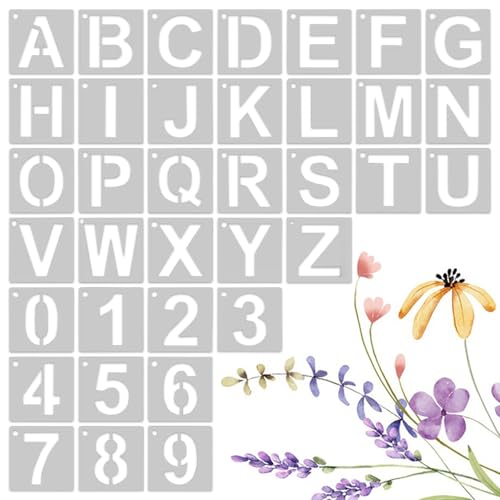2 Pack 72 Pcs Plastic Letter Number Stencils Set, for Sign Making | Easy to Clean, PET Material, Brushes, Watercolor Pens, Markers, Spray Guns, Easy to Use, long-lasting, Interlocked Design