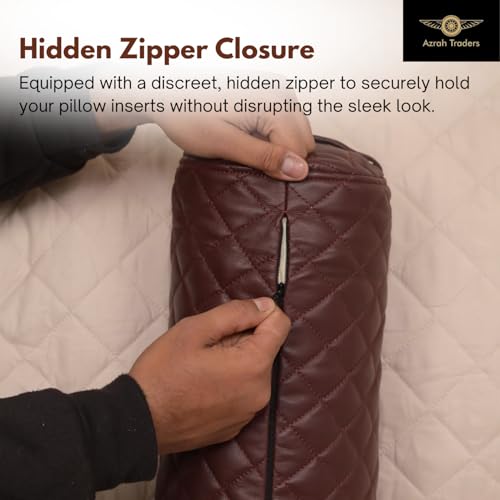 Neck Roll Pillow Cushion Cover, 24x6 Inch Full Moon Round Bolster Pillow Case, Cylinder Soft Lambskin Leather Pillowcase for Head, Spine & Neck Support During Sleep - Quilted Dark Brown Pack of 1 - color: Quilted Dark Brown Pack of 1