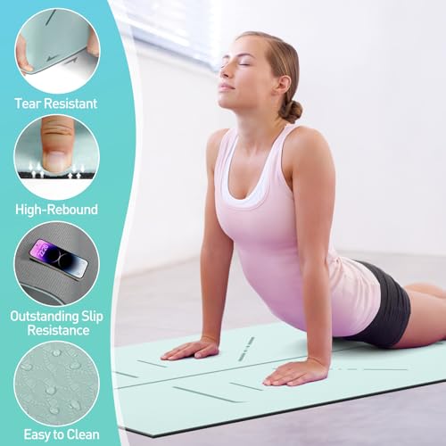 Yoga Mat 8mm Thick - Non Slip Workout Mat, 72x 26x 0.31 inch Exercise Mat with Alignment Mark, Anti-Tear Exercise & Fitness Mat for Yoga, Pilates & Floor Workouts, Carry Strap Included