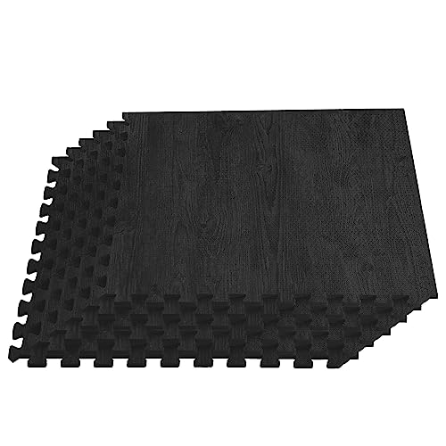 Forest Floor Farmhouse 3/8 Inch Thick Printed Foam Tiles, Premium Wood Grain Interlocking Foam Floor Mats, Anti-Fatigue Flooring – Stylish Flooring Solution - color: Raven's Wing Black, style: 100 Square Feet (25 Tiles)
