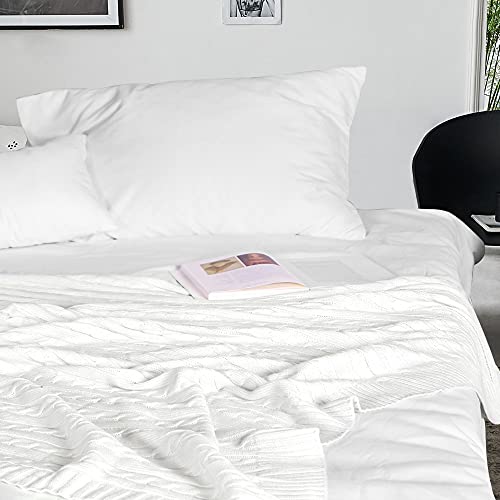 NTBAY Cotton Cable Knit Throw Blanket, 51 x 67, White - color: White, size: Throw(51"x67")