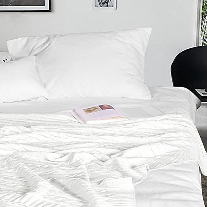 NTBAY Cotton Cable Knit Throw Blanket, 51 x 67, White - color: White, size: Throw(51"x67")