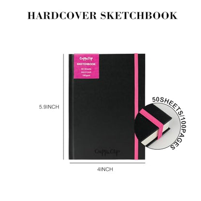 CuppaClip Sketch Book Hardcover Drawing Pad 300GSM Acid-Free Paper Spiral Bound Sketchbook 50 Sheets/100 Pages Art Supplies (Hardcover, 4x5.9in) - color: Hardcover, size: 4x5.9in