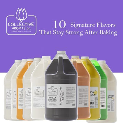 Collective Aromas Co. Madagascar Style Vanilla Emulsion for Baking – Concentrated Vanilla Flavoring for Cake, Cookies, Frosting, Ice Cream & Desserts, Bakery Style Liquid Emulsion 1 Gallon (128 fl oz) - size: Madagascar Vanilla - 1 Gallon (128 fl oz)