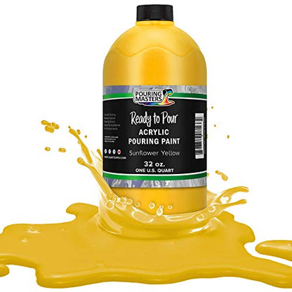 Pouring Masters Sunflower Yellow Ready to Pour Acrylic Pouring Paint - Premium 32-Ounce Pre-Mixed Fluid Acrylic Paint - Fluid Art Supplies for Canvas, Wood, Paper, Tile & Rocks | Premium, Pre-Mixed Fluid Acrylic Paint - Fluid Art Supplies for Canvas, Wood