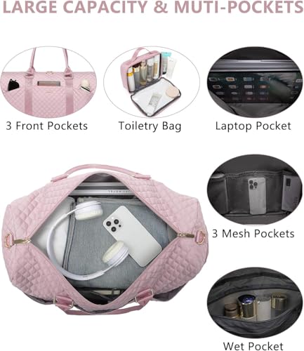 Women Weekender Travel Duffle Bag: Travel Duffel Overnight Bags with Shoe Compartment Large Carry on Tote with Toiletry Bag Weekend Traveling Yoga Gym Hospital Bag for Women with Wet Pocket Pink - color: 02-Pink, size: X-Large