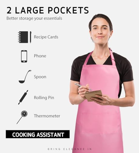 Syntus Apron for Men Women, Adjustable Cooking Kitchen Apron with 2 Pockets | Machine Washable, Firm Stitching, Stain Resistance, Long Tie Straps, 2 Pockets, Versatility, Unisex Use, Gift, BBQ - color: Hot Pink, style: 2 Polyester