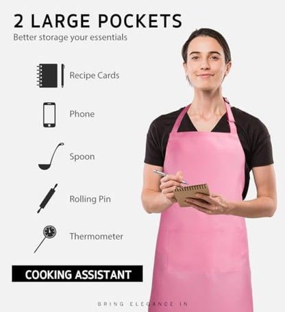 Syntus Apron for Men Women, Adjustable Cooking Kitchen Apron with 2 Pockets | Machine Washable, Firm Stitching, Stain Resistance, Long Tie Straps, 2 Pockets, Versatility, Unisex Use, Gift, BBQ - color: Hot Pink, style: 2 Polyester